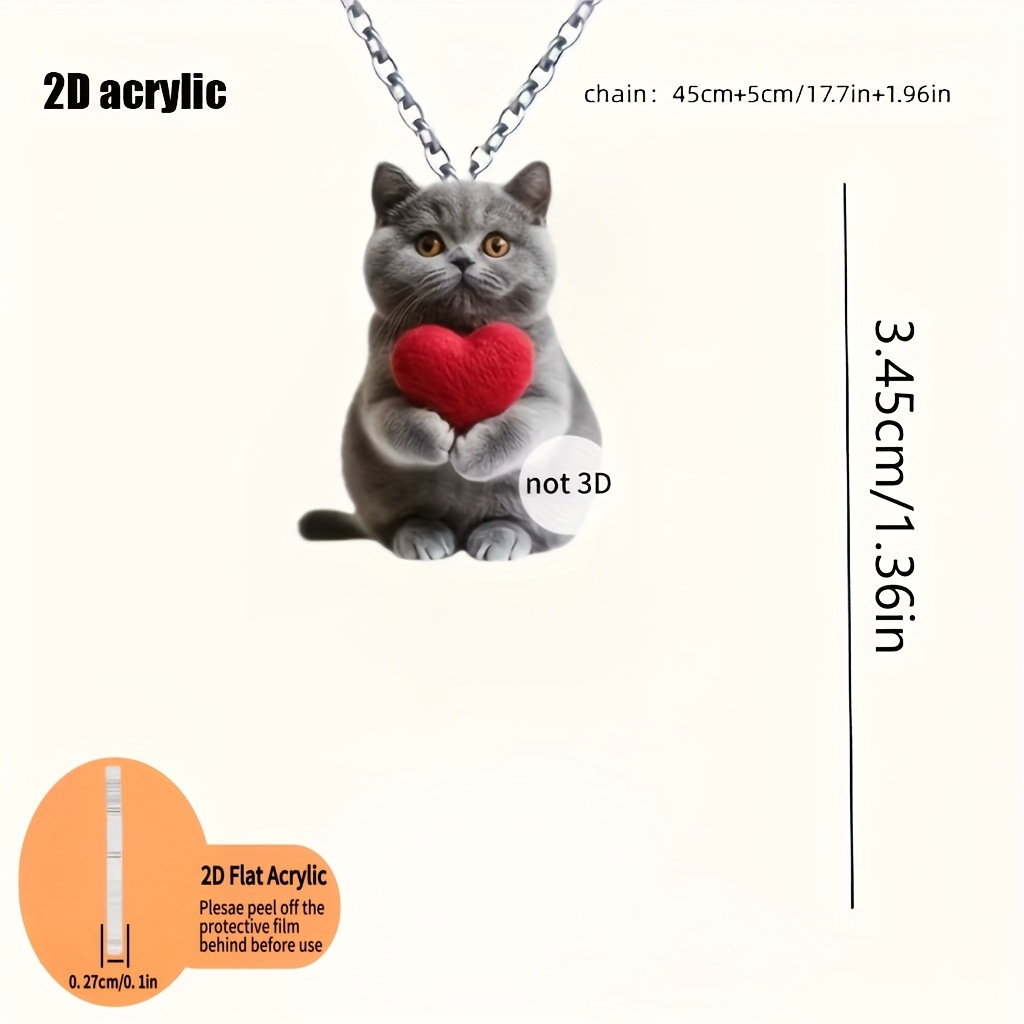 2D Acrylic Gray Cat Holding Heart Earrings Pendant Set